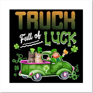 Truck Full Of Luck Cats Leprechaun Shamrock St Patrick's Day Posters and Art